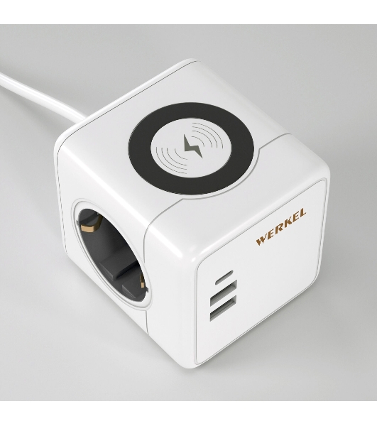 Розеточный блок 3-местный + 3 USB + беспроводная зарядка