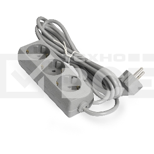 Удлинитель Exegate ECE-3-1.8G (EX285802RUS), серый, 1.8 м, евровилка с заземлением, 3 евророзетки с заземлением, 2200 Вт