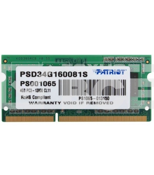 Оперативная память Patriot, DDR3, 4GB (1x4 GB), 1600 MHz, CL11, SO-DIMM