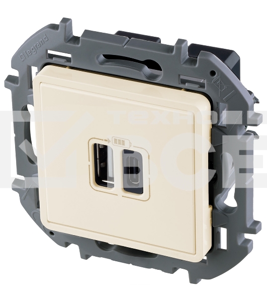 Зарядное устройство 2 разъема Legrand Inspiria USB A-C 240В/5В 3000мА слоновая кость