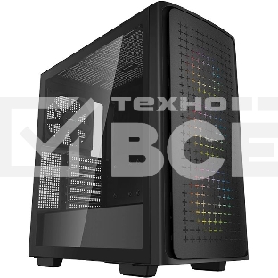Компьютерный корпус Deepcool CK560 без БП, боковое окно (закаленное стекло), 3xARGB LED 120мм вентилятора спереди и 1x140мм вентилятор сзади, черный, ATX
