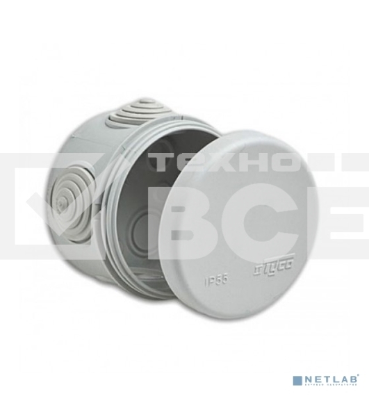 Рувинил 67025 Тусо.Коробка расп. для о/п, D = 80мм, Н = 50мм, 4ввода, IP55 (св.-серая)