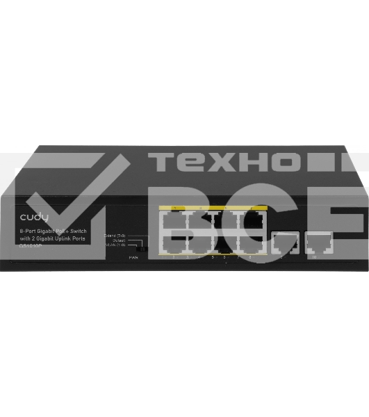 Коммутатор Cudy 8 RJ-45 10/100/1000M PSE ports +2 RJ45 10/100/1000 Uplink Port Unmanaged PoE+ Switch 120W, CCTV/VLAN mode support, long distance:250M at CCTV mode. 802.3af/at standard, Aternative 1/2(+),3/6(-), Rack-mountable Steel Case, Watchdog, 120W internal