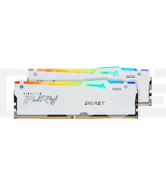 Оперативная память Kingston Fury Beast, DDR5, 64GB (2x32GB), 5600MHz, CL40, с радиатором, RGB, белый