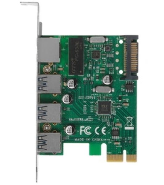 Контроллер сетевой ExeGate EXE-361 PCI-E 2.0, 3*USB 3.0 ext + LAN UTP 1000Mbps, раз.доп.пит.OEM)
