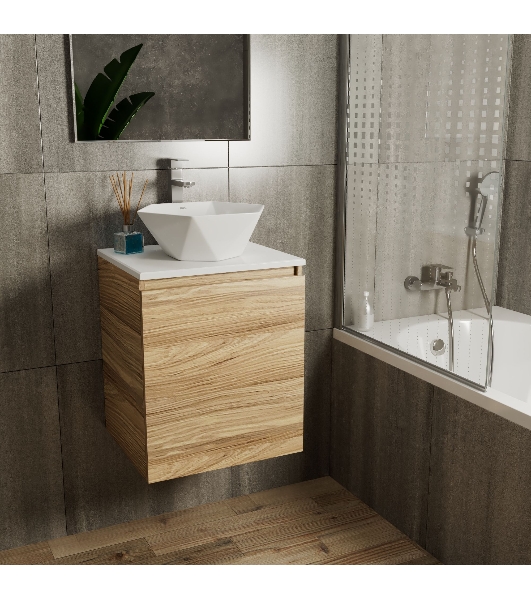 Тумба Bau Dream Blackwood 50 с дверцей, раковина BAU Crystal 40х40, смеситель для раковины высокий Hotel Still, нержавеющая сталь
