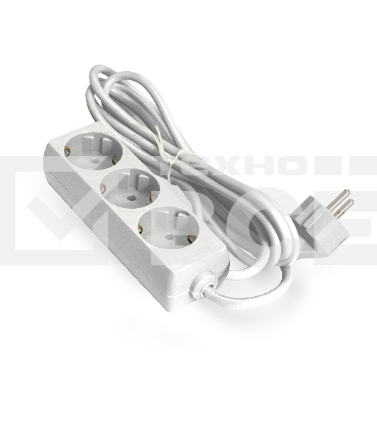 Удлинитель ExeGate ECE-3-1.8W (EX285803RUS), белый, 1.8 м, евровилка с заземлением, 3 евророзетки с заземлением, 2200 Вт