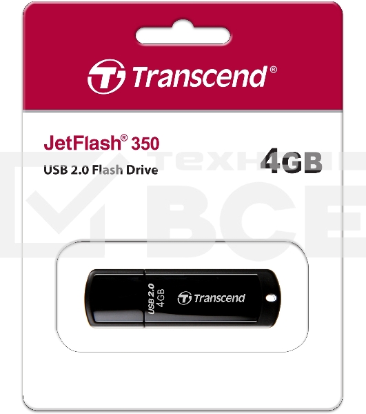Флэш диск Transcend 4GB JetFlash 350, USB 2.0, Черный