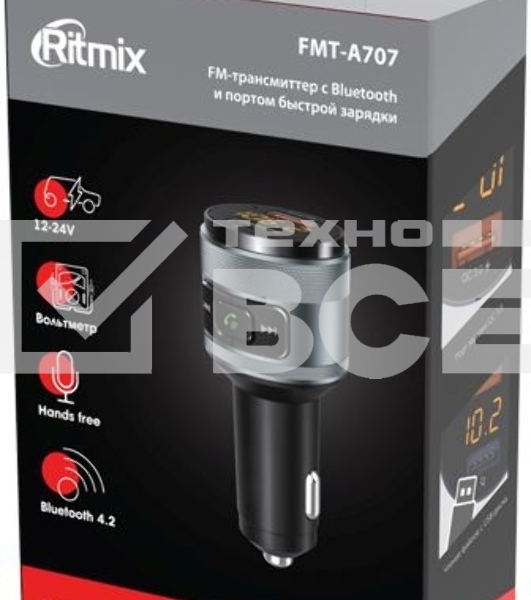 Автомобильный FM-модулятор Ritmix FMT-A707 черный MicroSD BT USB