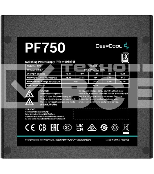 Блок питания Deepcool / GamerStorm  PF750, 750Вт, 80 PLUS, 120мм, черный