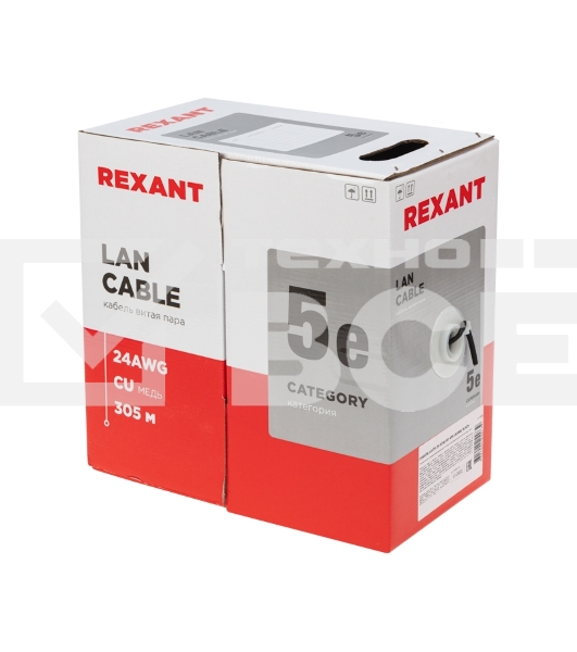 Кабель витая пара Rexant U/UTP, категория 5e, ZH нг(А)-HF, 4PR, 24AWG, внешний, черный, 305 м