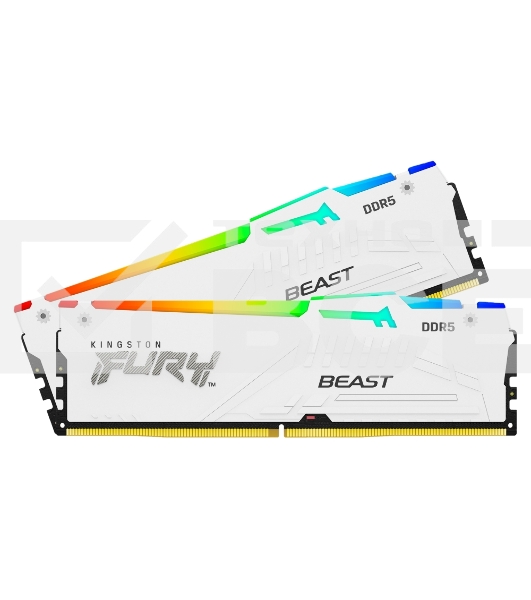 Оперативная память Kingston Fury Beast, DDR5, 64GB (2x32GB), 5600MHz, CL40, с радиатором, RGB, белый