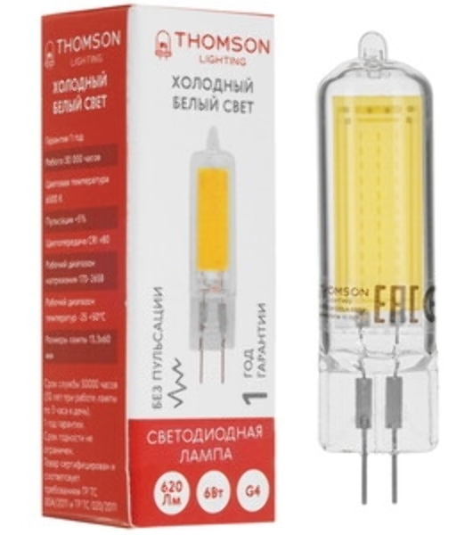 Лампа LED Thomson G4, капсульная, 6Вт, 6500К, белый холодный, TH-B4221, 1 шт.