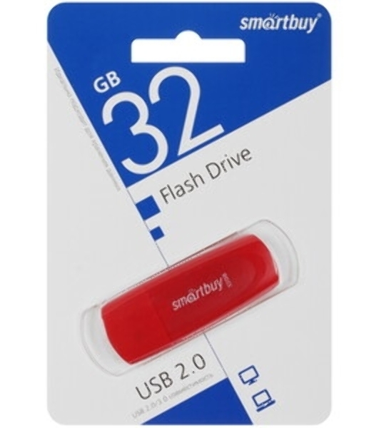 Флешка USB Smartbuy Scout Red (SB032Gb2SCR), 32Gb, USB 2.0, R/W 15/8, красный