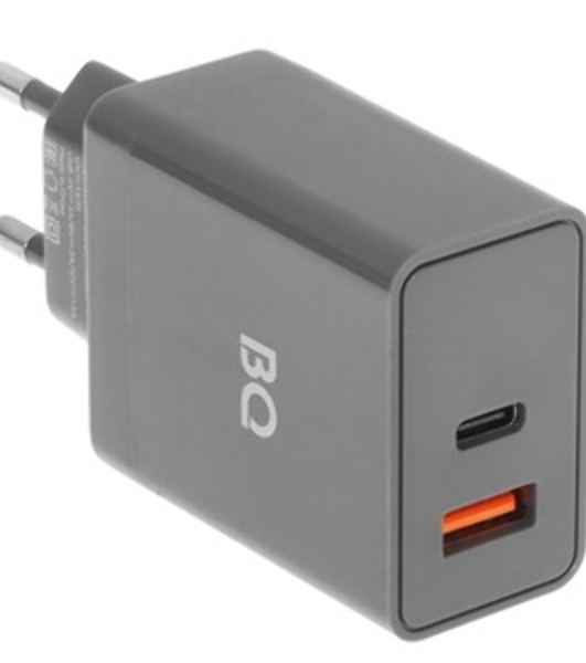 Сетевое зарядное устройство BQ Charger 38W2A01 (2 ports Type-C + USB, PD 20W+QC3.0 18W, 38W total) серый
