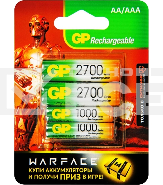 Аккумулятор GP Rechargeable 270AA+100AAAHC AA/AAA NiMH 2700mAh (4шт) блистер