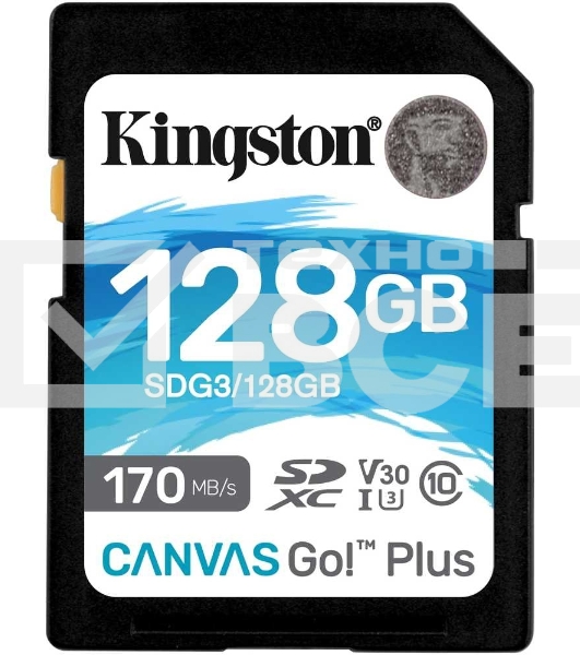 Карта памяти Kingston 128GB SDXC Canvas Go Plus 170R C10 UHS-I U3 V30 EAN: 740617301458
