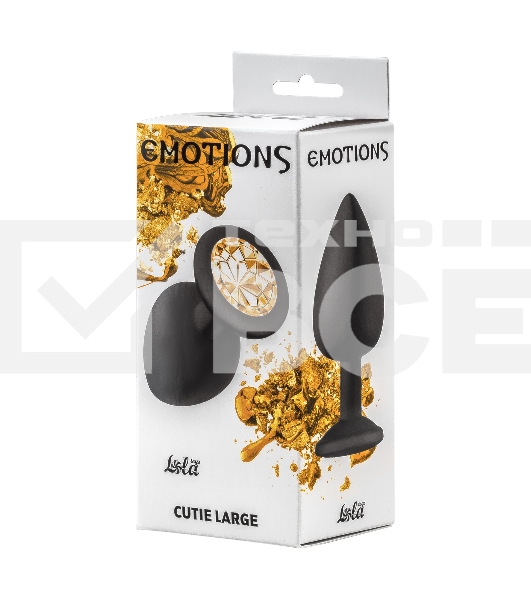 Чёрная анальная пробка Emotions Cutie Large с желтым кристаллом - 10 см.
